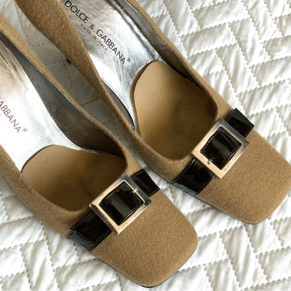Dolce & Gabbana Vintage brown & tan wool square toe pumps, 6 - Picture 2 of 16